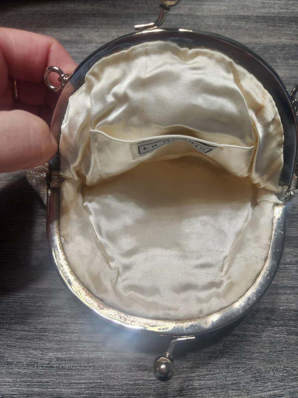 Vintage La Regale Purse White Beaded Evening Clutch, Chain Strap, Kiss Lock